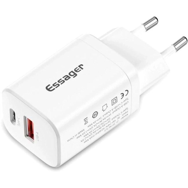 Сетевое зарядное устройство Essager Journey PD+QC 30W Chager USB A+ Type-C EU White (ECTPQS-ZTB02)