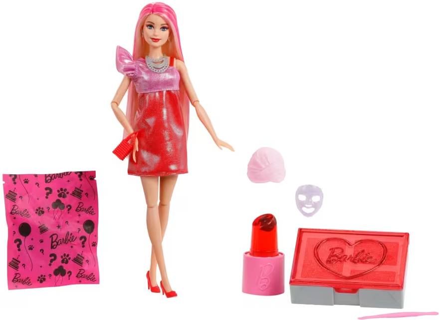 Кукла Barbie «Party Unboxed» серии «Бьюти-вечеринка» в розово-красных тонах (JFY68)