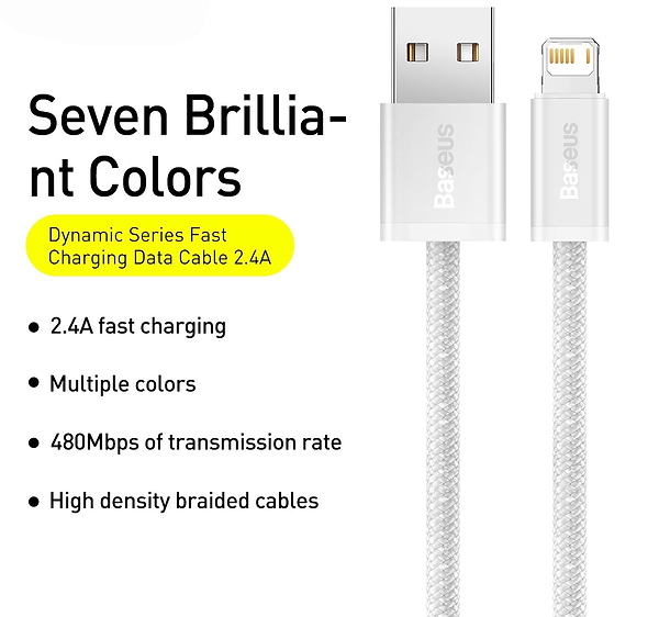 Фото - Кабель синхронізації даних Baseus Dynamic Series Fast Charging Data Cable USB to iP 2.4A 1m White (CALD000402)