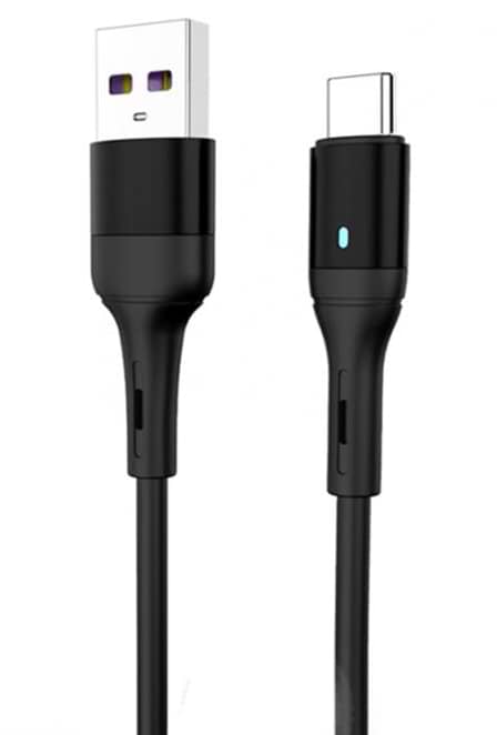 Кабель SkyDolphin S06T LED Smart Power USB - Type-C 1m Black (USB-000557)