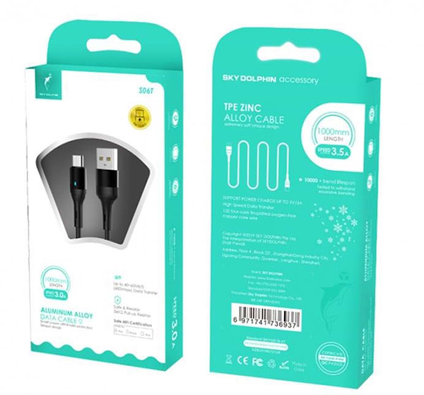 Фото - Кабель синхронізації даних SkyDolphin S06T LED Smart Power USB - Type-C 1m Black (USB-000557)