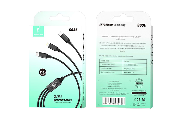 Фото - Кабель синхронізації даних SkyDolphin S63E 3in1 USB - Lightning/Type-C/MicroUSB 1.2m Black (USB-000625)