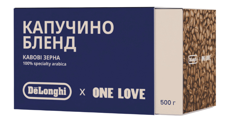 Кава в зернах One Love x DeLonghi смажена з кофеїном Cappuccino Blend 500 г