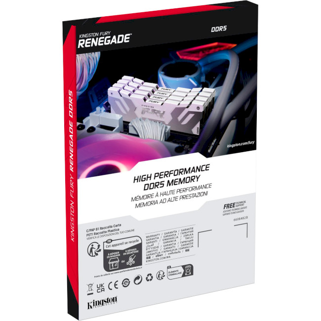 Фото - Память DDR Kingston Fury Renegade Silver/White DDR5-6400 64GB (2x32GB) CL32-39-39 1.4V XMP (KF564C32RWK2-64)