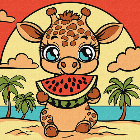 Картина по номерам Ideyka Жираф и арбуз 25х25 см (KHO1241)
