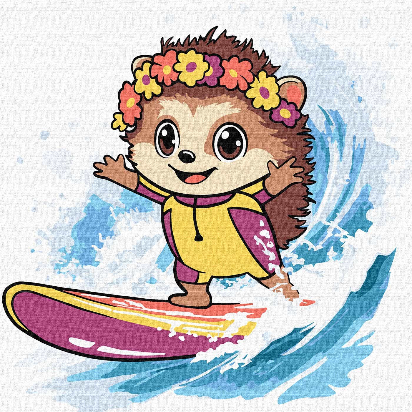 Картина по номерам Ideyka Лето. Ёж ловит волну 25х25 см (KHO1255)