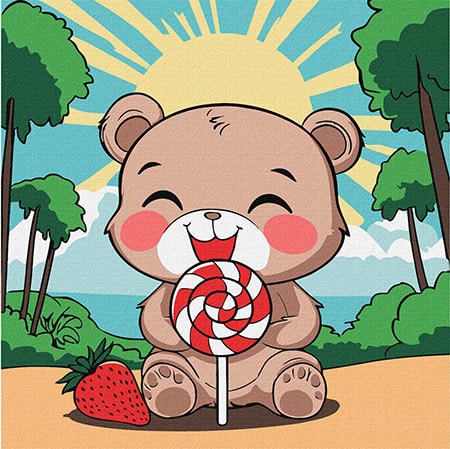 Картина по номерам Ideyka Лето. Мишка и леденец 25х25 см (KHO1259)
