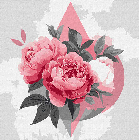 Картина по номерам Ideyka Геометрические фигуры с пионами 30х30 см (KHO3315)