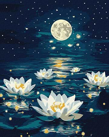 Картина по номерам Ideyka Лотос под сиянием с красками металлик extra 40х50 см (KHO6391)
