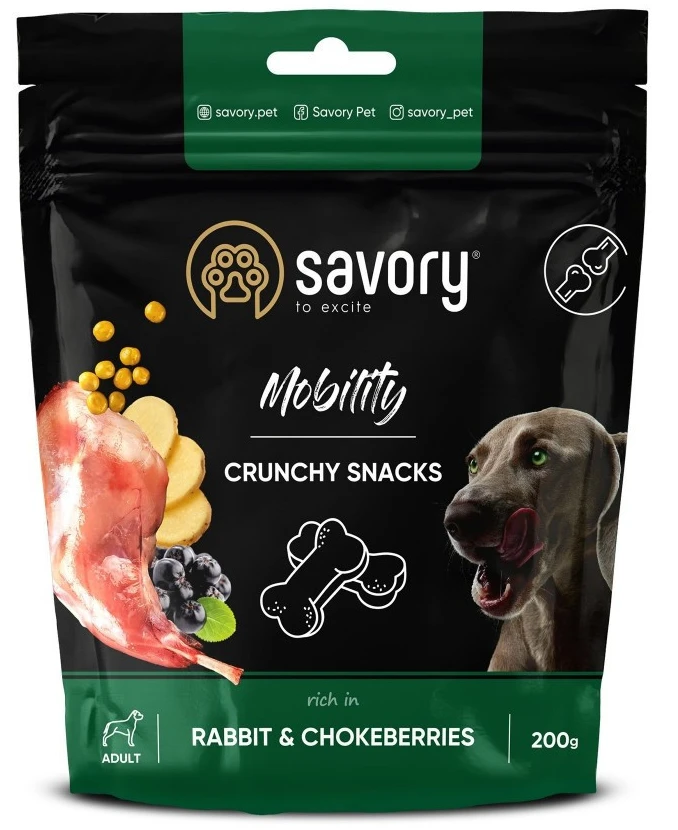 Ласощі для собак Savory Mobility Rabbit and Chokeberries для здоров’я суглобів з кроликом і чорноплідною горобиною 200 г (4820232631362)