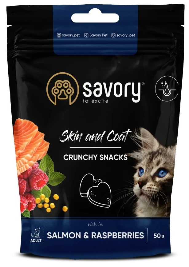 Ласощі для котів Savory для здоров’я шкіри та шерсті, лосось і малина (4820232631386)