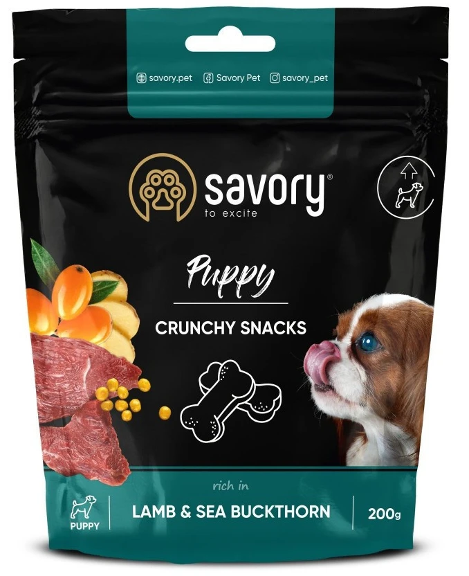 Ласощі для собак Savory Puppies Lamb and Sea Buckthorn для здорового росту з ягням та обліпихою 200 г (4820232631379)