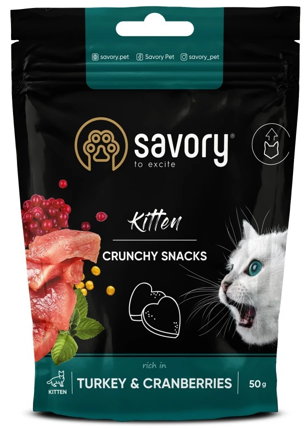 Ласощі для котів Savory для здорового росту кошенят, індичка та журавлина (4820232631393)