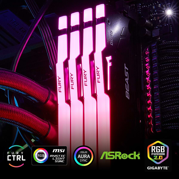 Фото - Память DDR Kingston 64GB 5200MT/s DDR5 CL40 DIMM (Kit of 2) FURY Beast RGB (KF552C40BB2AK2-64)