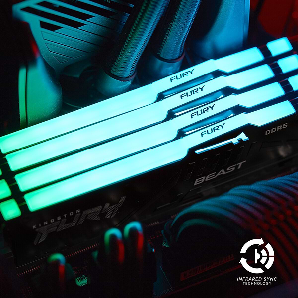 Фото - Память DDR Kingston 64GB 5200MT/s DDR5 CL40 DIMM (Kit of 2) FURY Beast RGB (KF552C40BB2AK2-64)