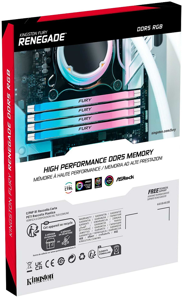 Фото - Память DDR Kingston Fury Renegade White RGB DDR5-6400 64GB (2x32GB) CL32-39-39 1.4V XMP (KF564C32RWAK2-64)
