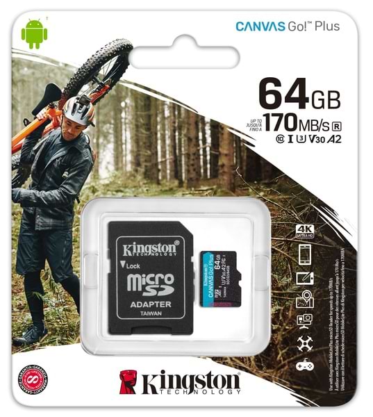 Фото - Карта памяти Kingston MicroSDXC 64GB Canvas Go! Plus Class 10 UHS-I U3 V30 A2 + SD-адаптер (SDCG3/64GB)