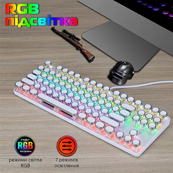 Фото - Клавіатура дротова ігрова T-Wolf T12 USB White (TW-T12W)