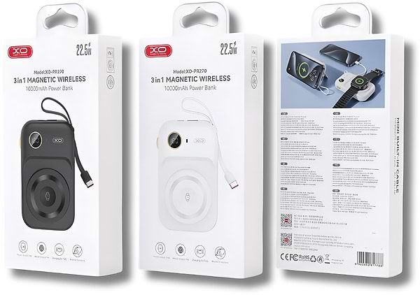 Фото - Батарея мобільна XO PR270 Magnetic MagSafe 15W 3-in-1+PD20W/QC22.5W 10000 mAh White