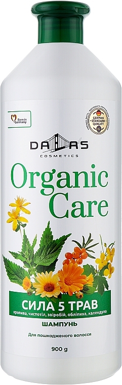Шампунь жіночий DALAS Organic care Сила 5 трав 900 г - Фото 1