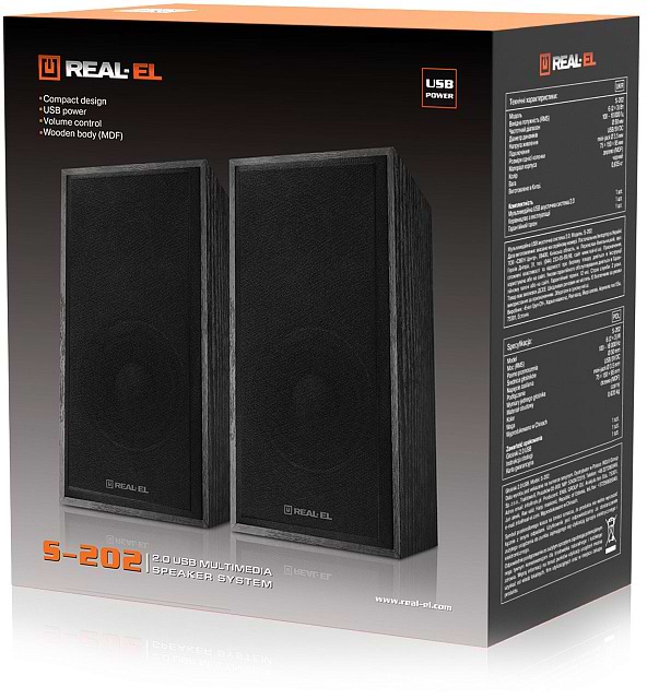 Фото - Комп'ютерна акустика компактна 2.0 REAL-EL S-202 Black (EL121200019)
