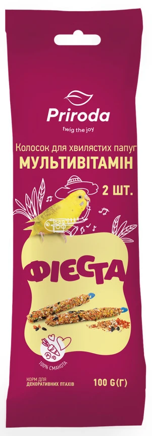 Ласощі для птахів Природа Фієста Колосок для хвилястих папуг мультивітамін 100 г 2 шт. (4820157402306)