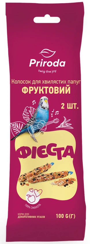 Ласощі для птахів Природа Фієста Колосок для хвилястого папуги фруктовий 100 г 2 шт. (4820157402320)