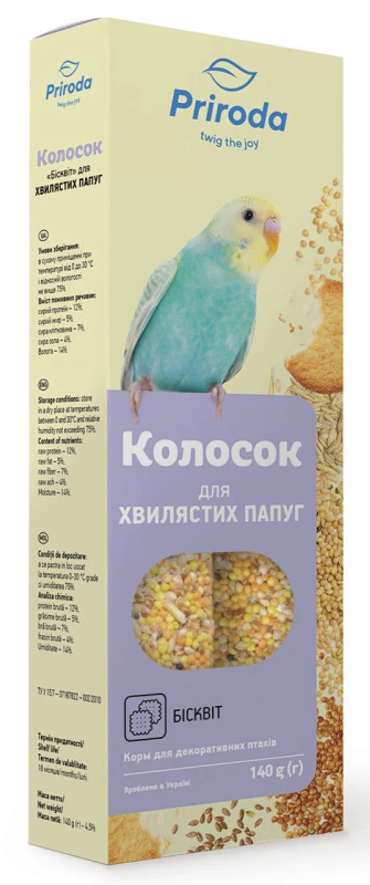 Ласощі для птахів Природа Колосок для хвилястих папуг бісквіт 140 г (4820157400210)