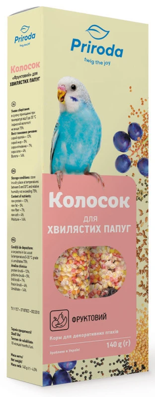Ласощі для птахів Природа Колосок для хвилястих папуг фруктовий 140 г (4820157400265)