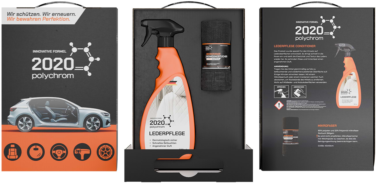 Засіб для шкіри авто Polychrom 2020 Carton Box SET Leather Conditioner for Auto 500 мл (мікрофібра) "LEDERPLEGE" (1580) - Фото 1