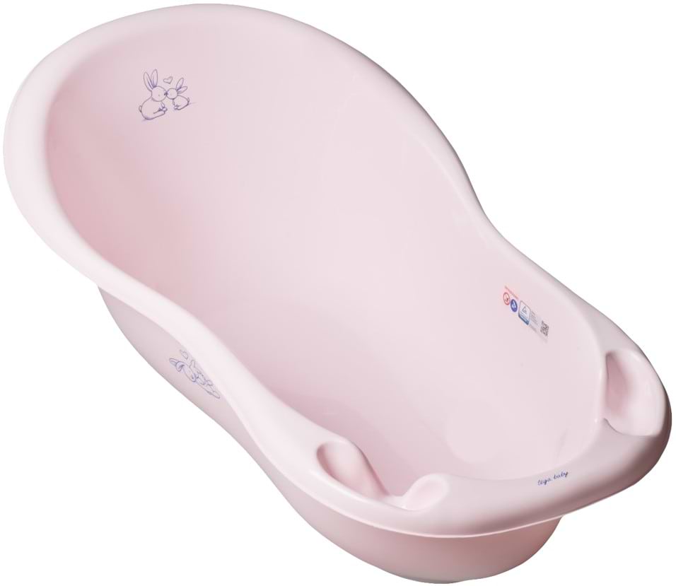 Детская ванночка Tega Baby LUX Зайчики со сливом 102 см Светло-розовая (KR-005-104)