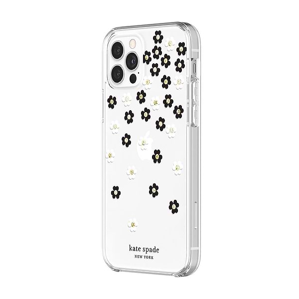 Фото - Чехол для смартфона Kate Spade New York Protective Hardshell Case (1-PC Comold) for iPhone 12 Pro Max Scattered Flowers Black/White/Gold Gems/Clear/White (KSIPH-154-SFLBW)