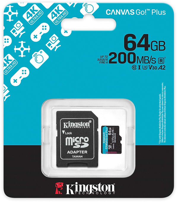 Фото - Карта памяти Kingston MicroSDXC 64GB Canvas Go! Plus G4 Class 10 UHS-I U3 V30 A2 + SD-adapter (SDCG4/64GB)