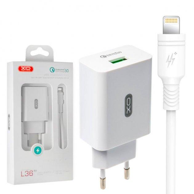 Фото - Сетевое зарядное устройство XO QC 3.0 18W/1USB + lightning White (L36-L-WH)