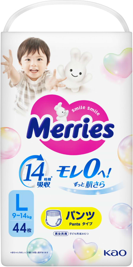 Одноразовые подгузники-трусики MERRIES Размер L (9-14 кг.), 44 шт. (438085)