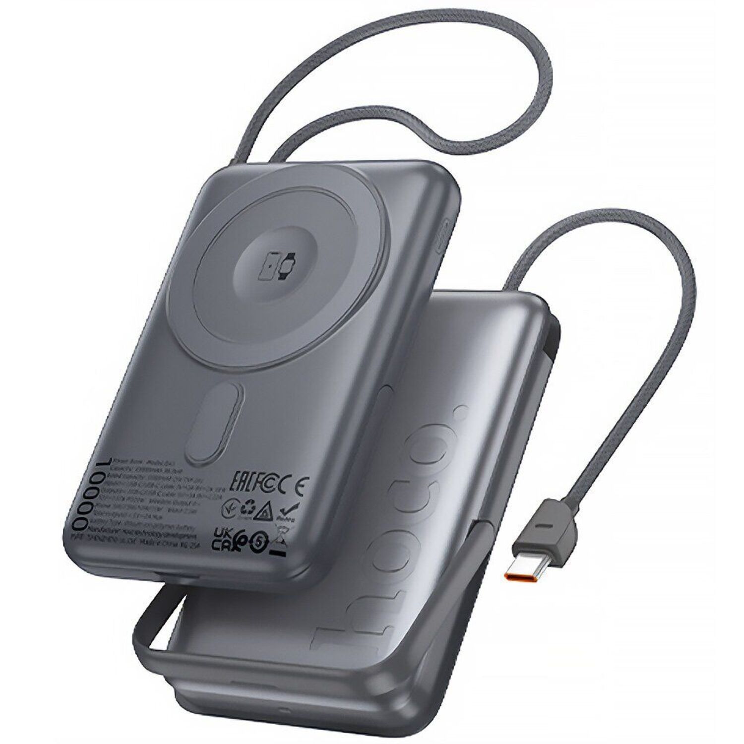 Батарея мобільна HOCO Q43 Clever Dual PD20W Magnetic з кабелем Type-C, зарядкою для Apple Watch та підставкою 10000 mAh Metal Gray (715648)