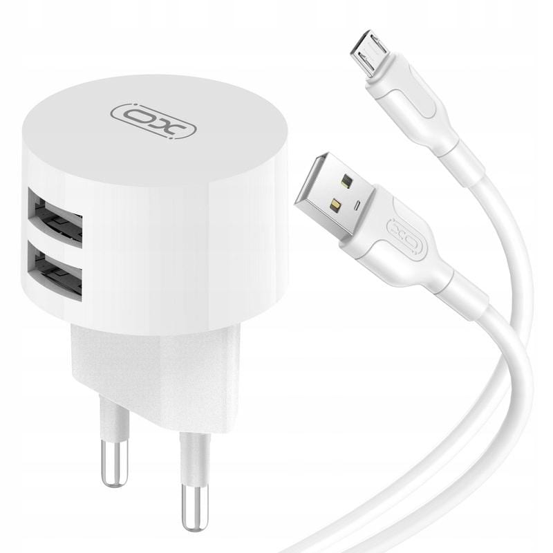 Мережевий зарядний пристрій XO 2.4A/2USB + microUSB White (L62-M-WH) - Фото 1