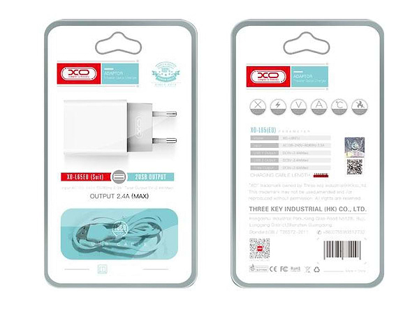 Фото - Мережевий зарядний пристрій XO 2.4A/2USB + lightning White (L65-L-WH)
