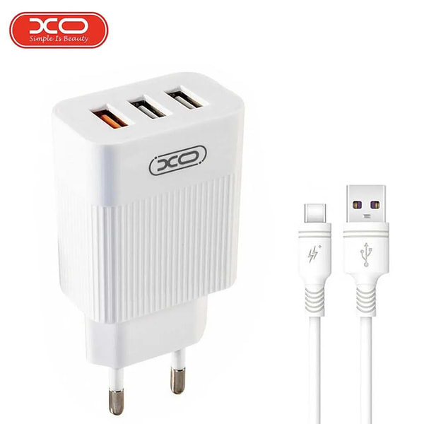 Фото - Мережевий зарядний пристрій XO QC 3.0 30W (18W/1USB + 2.4A/2 USB) + Type C White (L72-TC-WH)