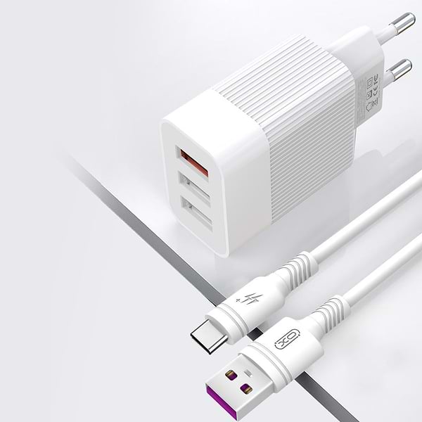 Фото - Мережевий зарядний пристрій XO QC 3.0 30W (18W/1USB + 2.4A/2 USB) + Type C White (L72-TC-WH)