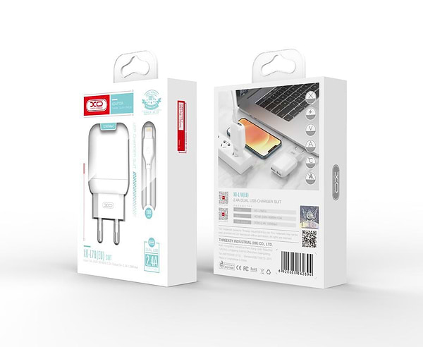Фото - Сетевое зарядное устройство XO 2.4A/2USB + lightning White (L78-L-WH)