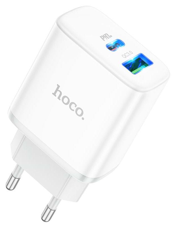 Мережевий зарядний пристрій HOCO C105A Stage dual port PD20W+QC3.0 charger White (6931474782946)