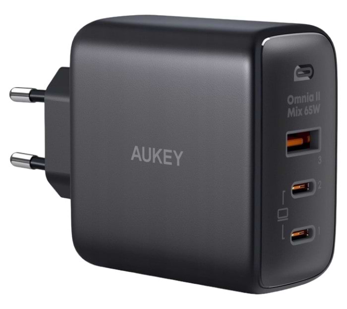 Сетевое зарядное устройство Aukey U+2C 65W GaN Power Tech (PA-B6T) Black