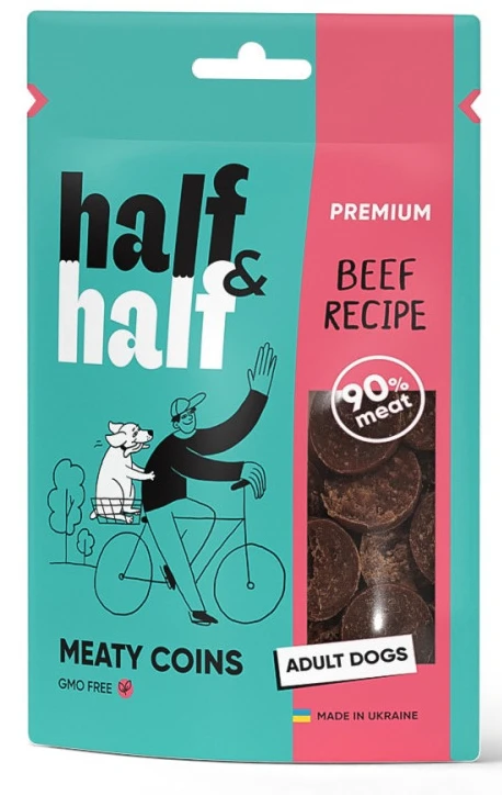 Ласощі для собак Half&Half м'ясні монетки з яловичиною 100 г (4823082431816)
