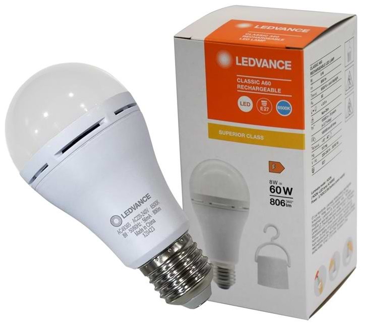 Купити Лампочка світлодіодна акумуляторна Ledvance A60 8W 806Lm 6500К 220V E27 (4099854102431) - Фото 1 Лампочка світлодіодна акумуляторна Ledvance A60 8W 806Lm 6500К 220V E27 (4099854102431) - Фото 1