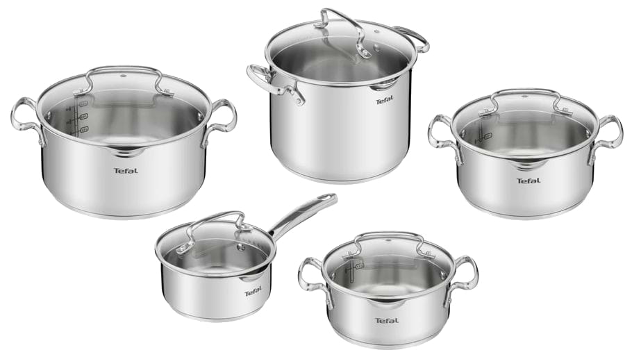 Набір посуду Tefal G719SA74 Duetto + 10 пр. З ковшем (кастр. 24/22/20/18 с/кр., Ківш 16 см з/кр) - Фото 1