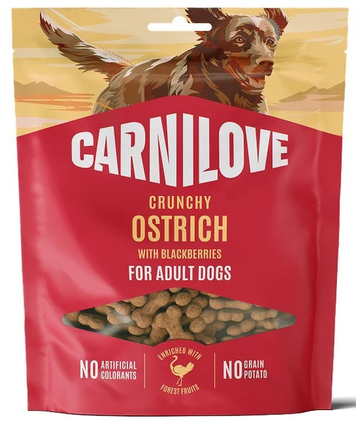 Ласощі для собак Carnilove Crunchy Snack Ostrich with Blackberries хрусткі страус і ожина 200 г (8595602582587)