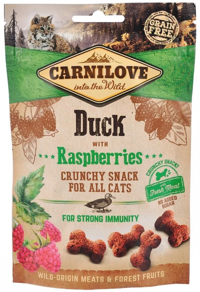 Ласощі для котів Carnilove Cat Crunchy Snack Duck with Raspberries для міцного імунітету з качкою та малиною 50 г (8595602527199)