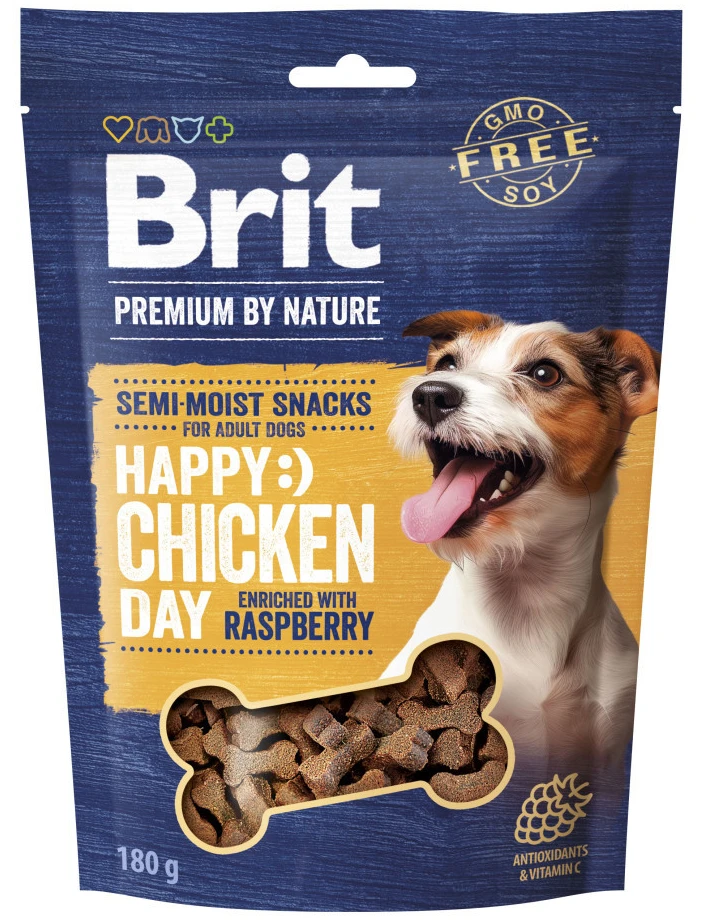 Ласощі для собак Brit Premium Semi-moist Snacks Chicken with Raspberry 180 г (8595602573912)
