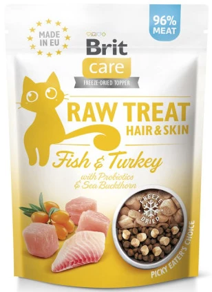 Ласощі для котів подушечки Brit Care Raw Treat Freeze-dried Hair and Skin риба та індичка 40 г (8595602569564)